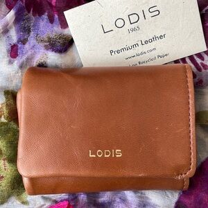 Brand New Lodis Genuine Leather Rachel Trifold Snap Wallet RFID Chestnut Glazed